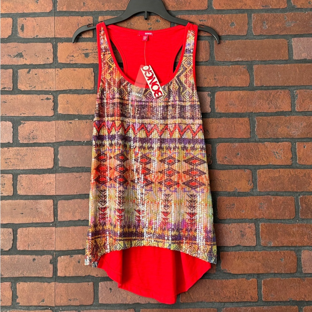 BONGO Juniors Small Red‎ Sequin Hi Lo Tank Top NWT Boho Festival